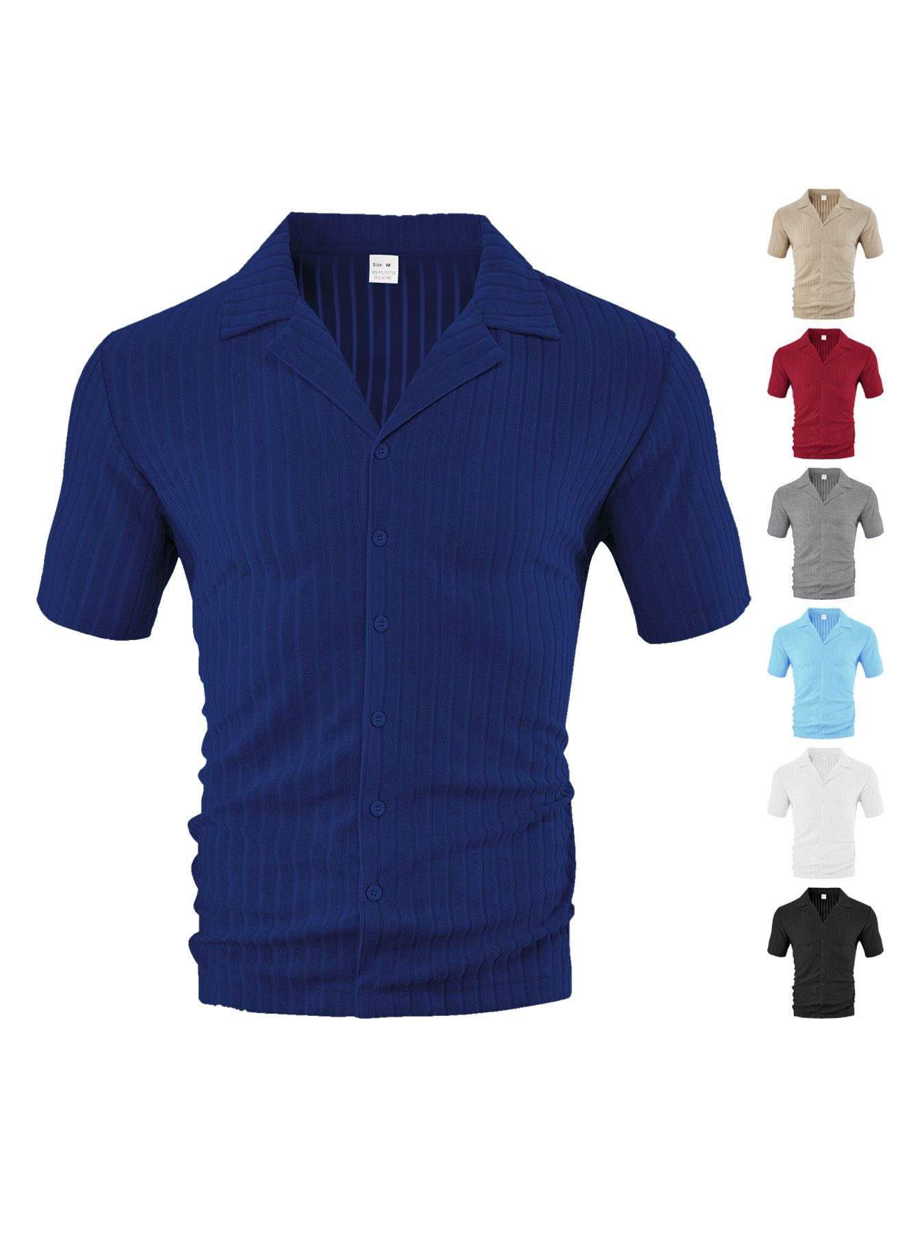 Men's Clothing Tops T-Shirts Men's Summer Loose Casual Breathable Lapel Cardigan Solid Color Towel Jacquard Short Sleeved Men's Shirt