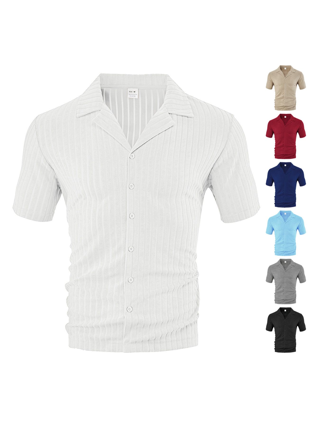 Men's Clothing Tops T-Shirts Men's Summer Loose Casual Breathable Lapel Cardigan Solid Color Towel Jacquard Short Sleeved Men's Shirt
