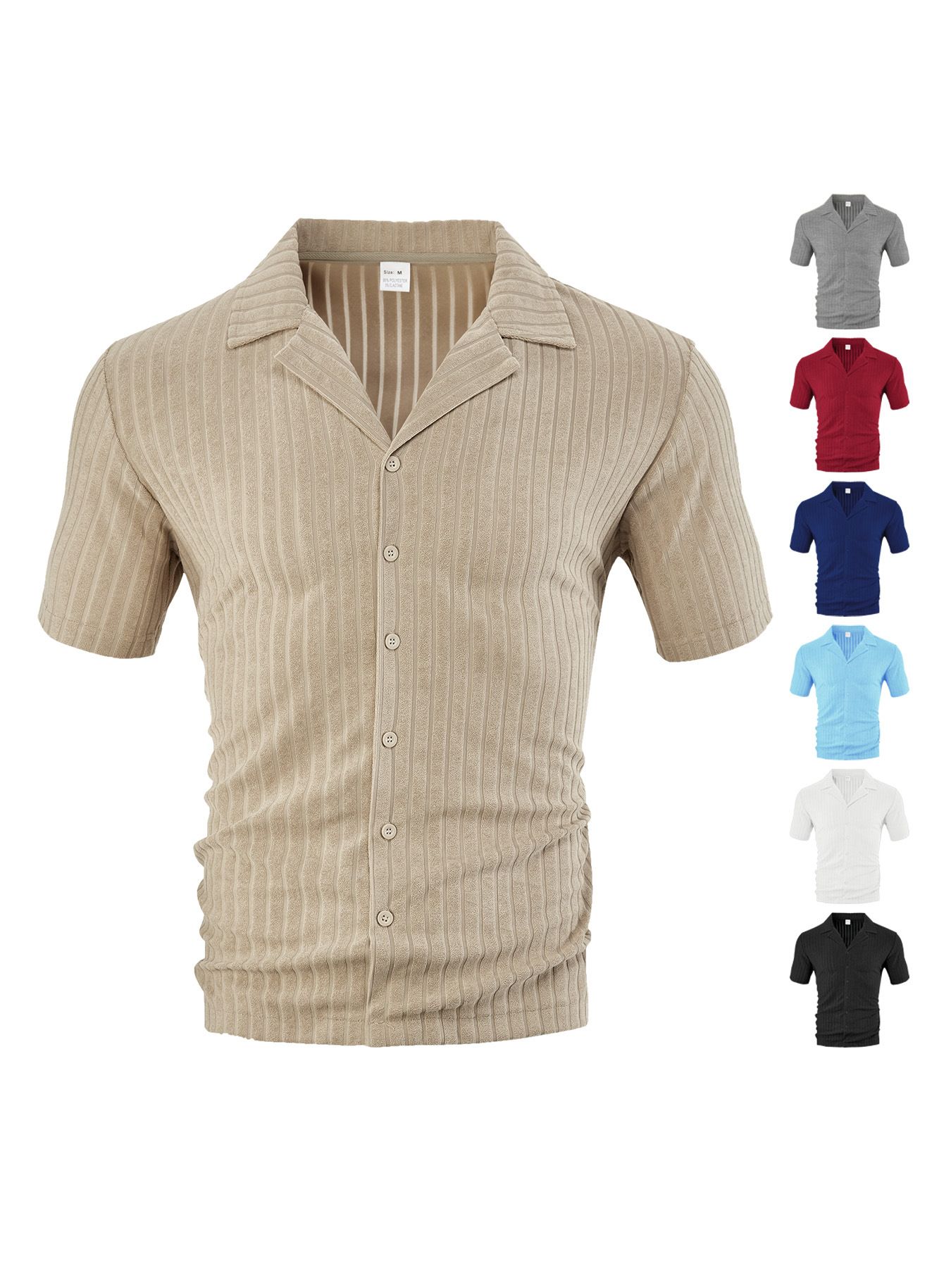 Men's Clothing Tops T-Shirts Men's Summer Loose Casual Breathable Lapel Cardigan Solid Color Towel Jacquard Short Sleeved Men's Shirt