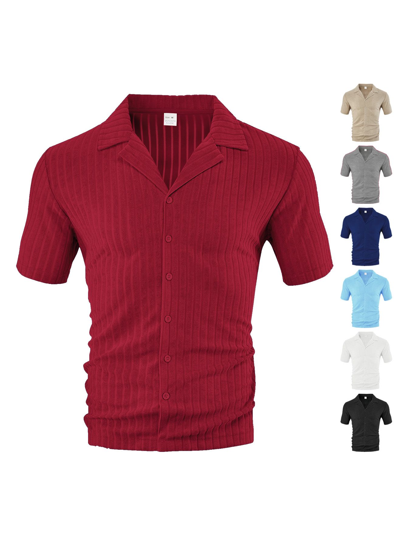 Men's Clothing Tops T-Shirts Men's Summer Loose Casual Breathable Lapel Cardigan Solid Color Towel Jacquard Short Sleeved Men's Shirt