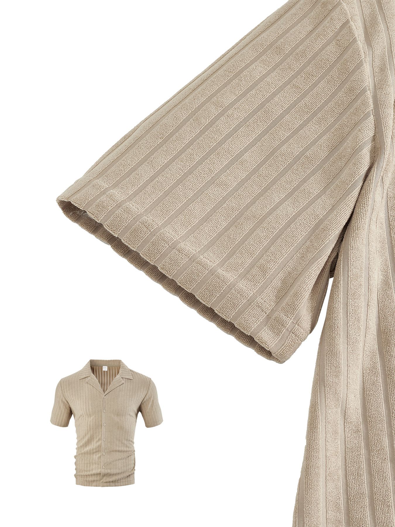 Men's Clothing Tops T-Shirts Men's Summer Loose Casual Breathable Lapel Cardigan Solid Color Towel Jacquard Short Sleeved Men's Shirt