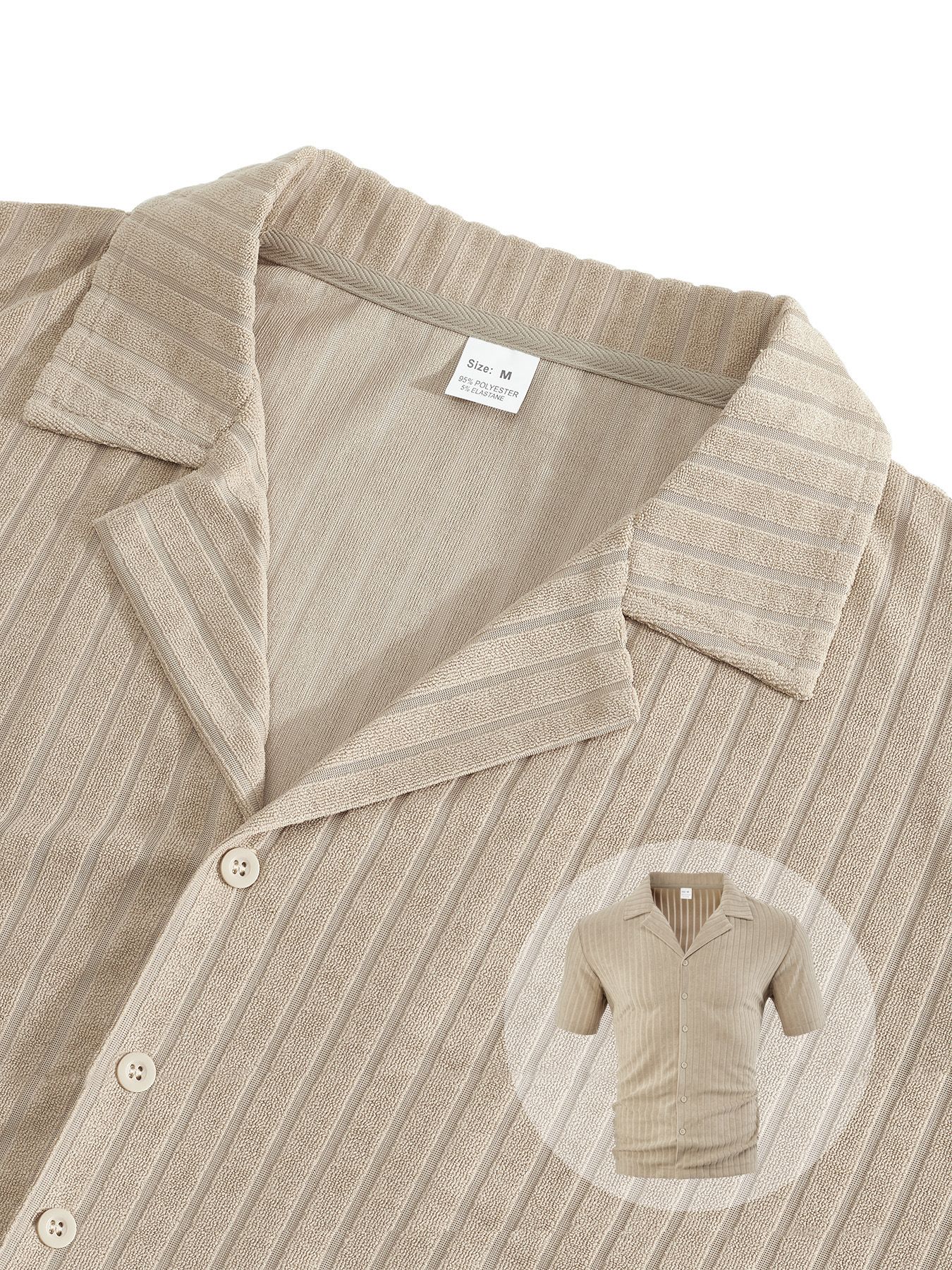 Men's Clothing Tops T-Shirts Men's Summer Loose Casual Breathable Lapel Cardigan Solid Color Towel Jacquard Short Sleeved Men's Shirt