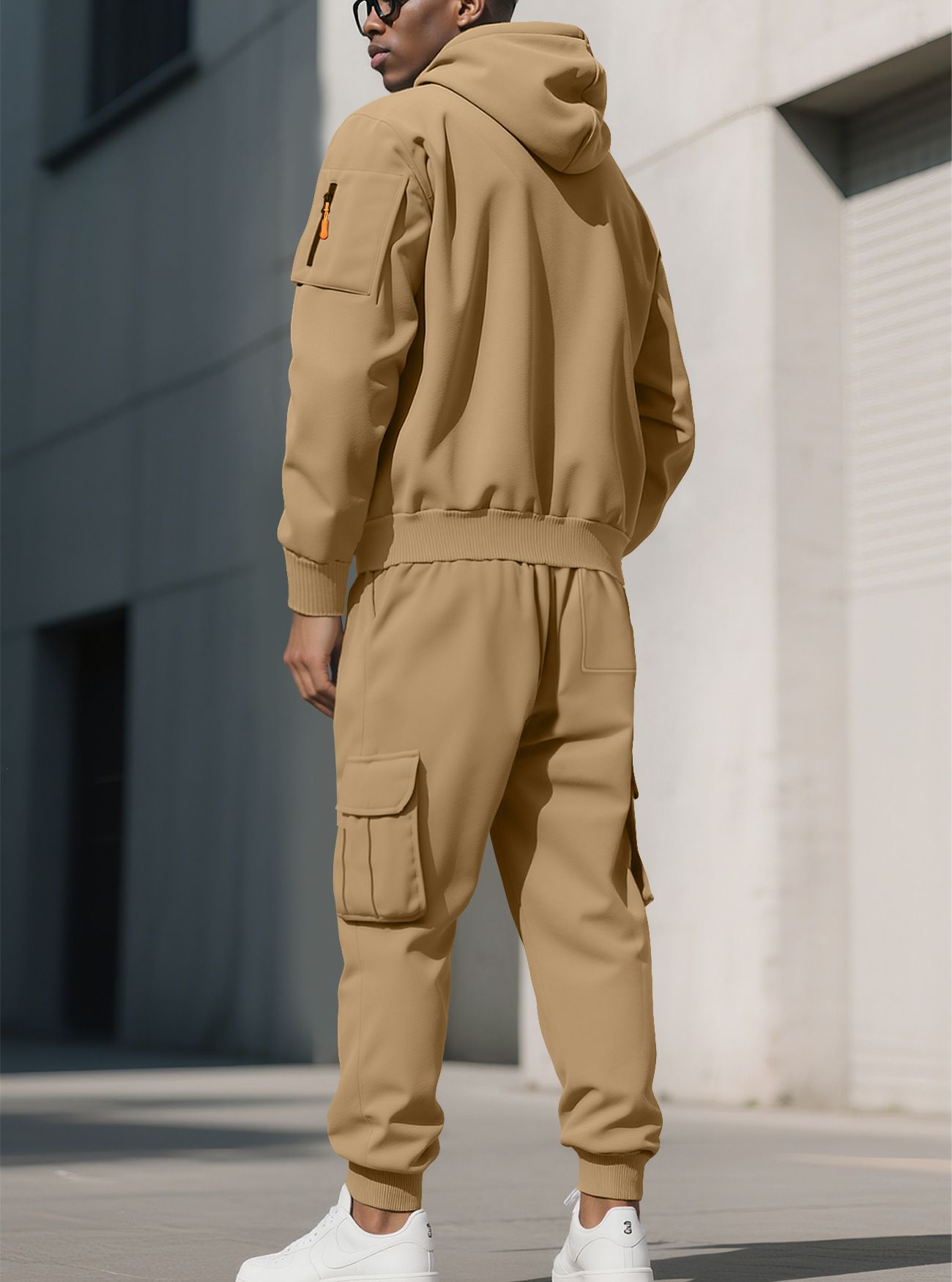 Men's Clothing Sets Two-Piece Outfits New Autumn Winter Men's Velvet Hoodie Fashion Hoodie Zipper Multi Pocket Work Pants Set
