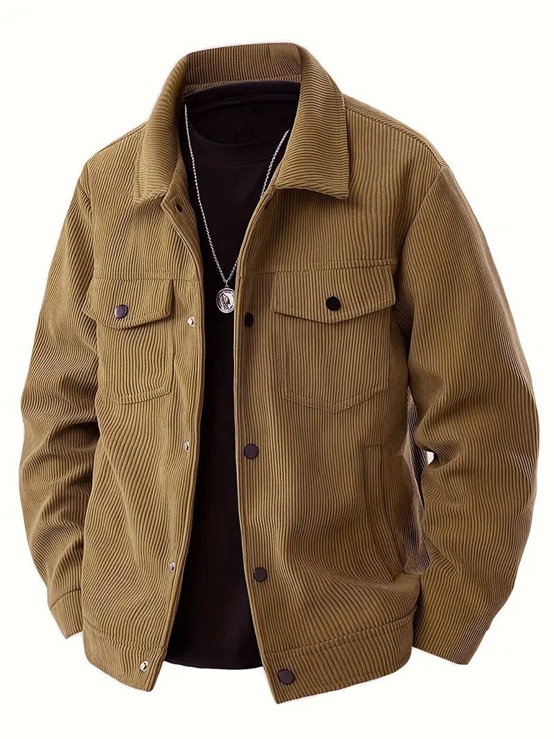 Men's Clothing Tops Jackets Coats Men's Corduroy Single Button Casual Sporty Trendy Pockets Lapel Long Sleeve Shirt