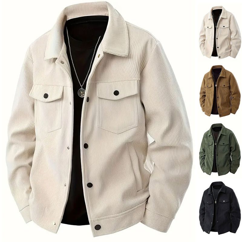 Men's Clothing Tops Jackets Coats Men's Corduroy Single Button Casual Sporty Trendy Pockets Lapel Long Sleeve Shirt