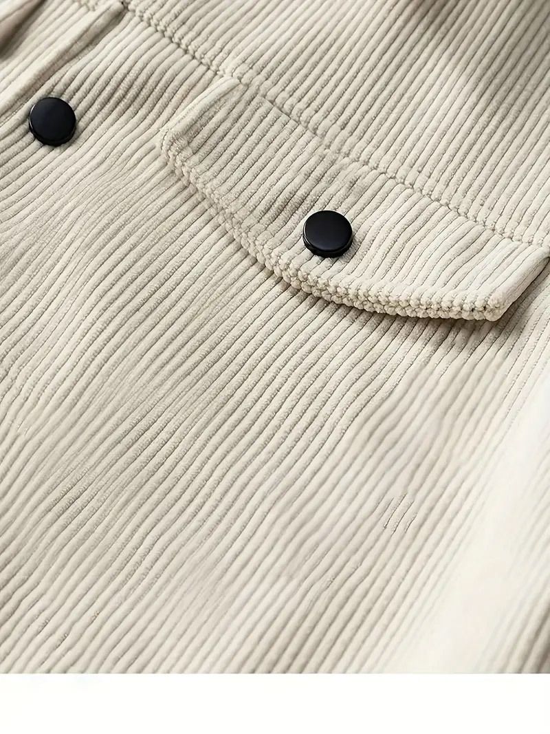 Men's Clothing Tops Jackets Coats Men's Corduroy Single Button Casual Sporty Trendy Pockets Lapel Long Sleeve Shirt