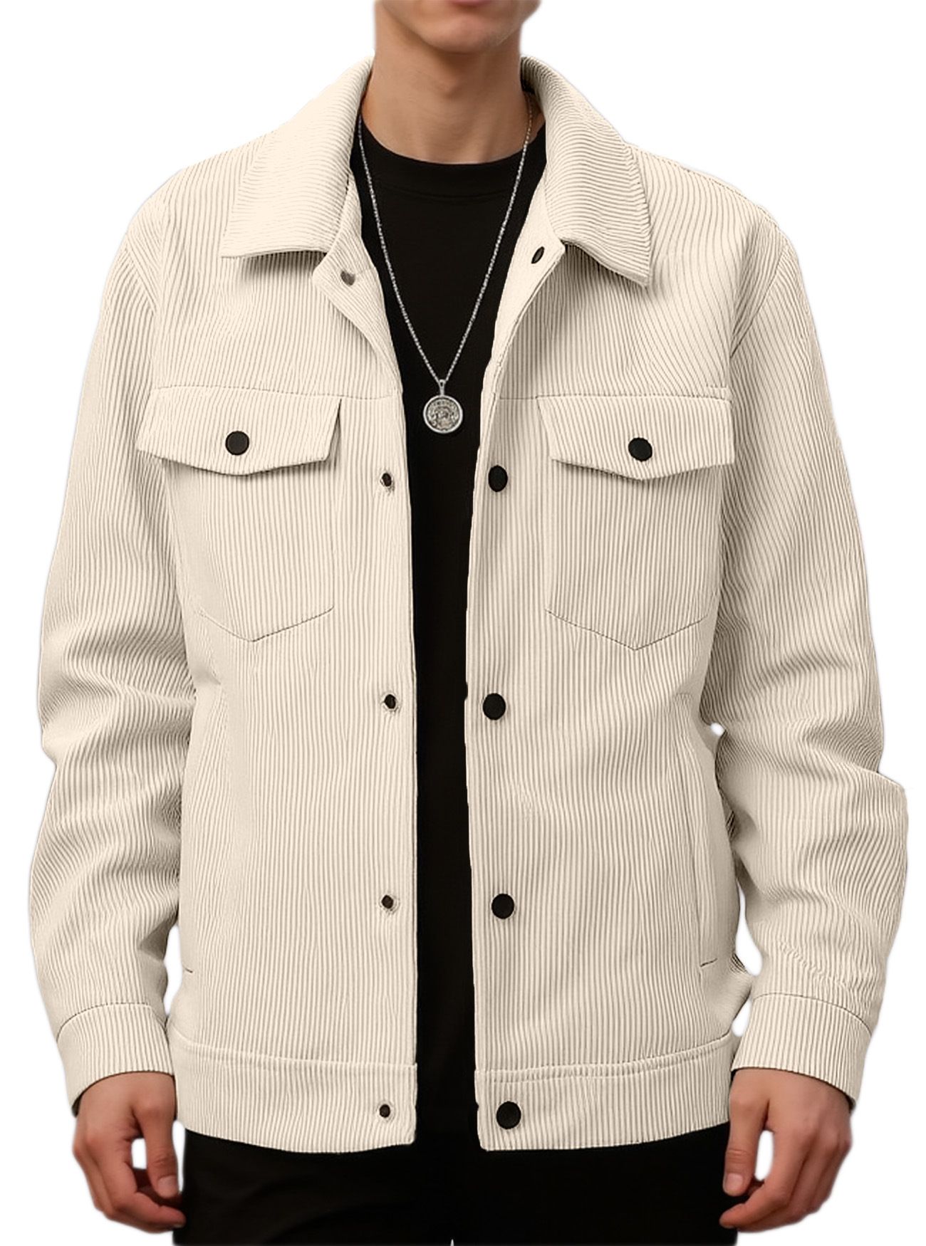 Men's Clothing Tops Jackets Coats Men's Corduroy Single Button Casual Sporty Trendy Pockets Lapel Long Sleeve Shirt