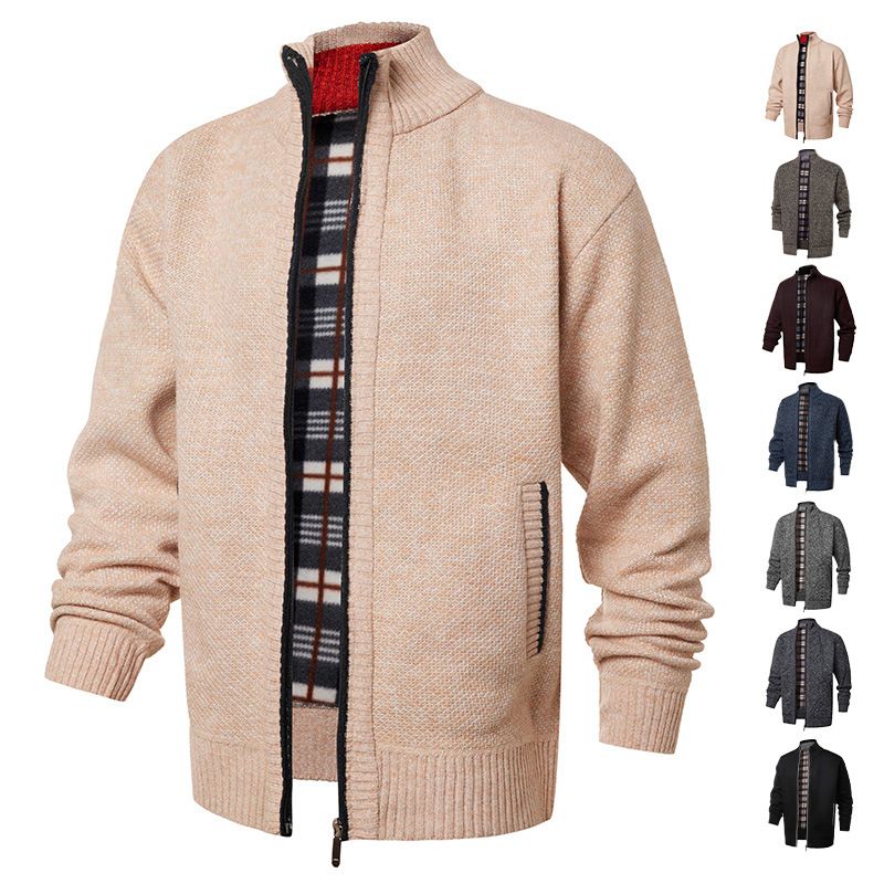 Men's Clothing Tops Jackets Coats Men's Thick Fleece High-Neck Knit Sweater Trendy Slim Fit Casual Cardigan Pullover Coat
