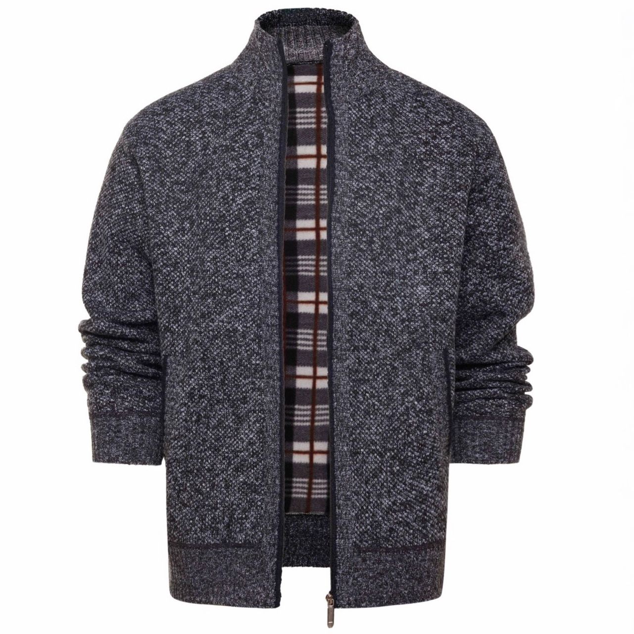 Men's Clothing Tops Jackets Coats Men's Thick Fleece High-Neck Knit Sweater Trendy Slim Fit Casual Cardigan Pullover Coat