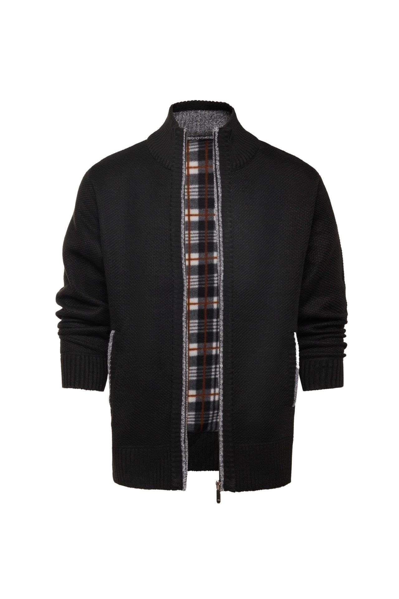 Men's Clothing Tops Jackets Coats Men's Thick Fleece High-Neck Knit Sweater Trendy Slim Fit Casual Cardigan Pullover Coat