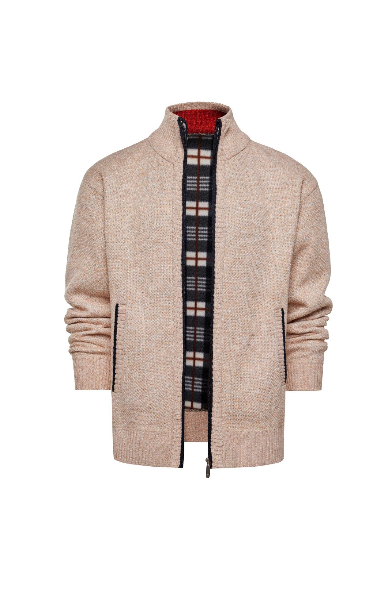 Men's Clothing Tops Jackets Coats Men's Thick Fleece High-Neck Knit Sweater Trendy Slim Fit Casual Cardigan Pullover Coat