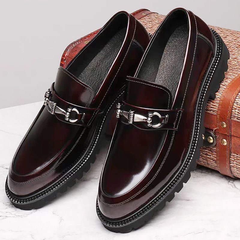 Men's Leather Shoes Japanese Style Buckle Loafer Round Toe Oxfords Men's Shoes