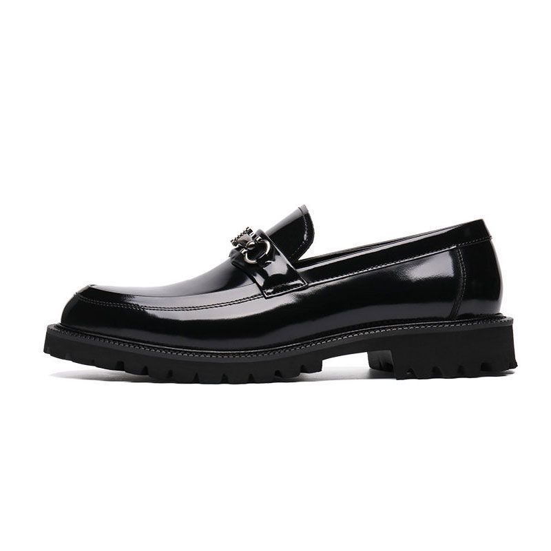 Men's Leather Shoes Japanese Style Buckle Loafer Round Toe Oxfords Men's Shoes