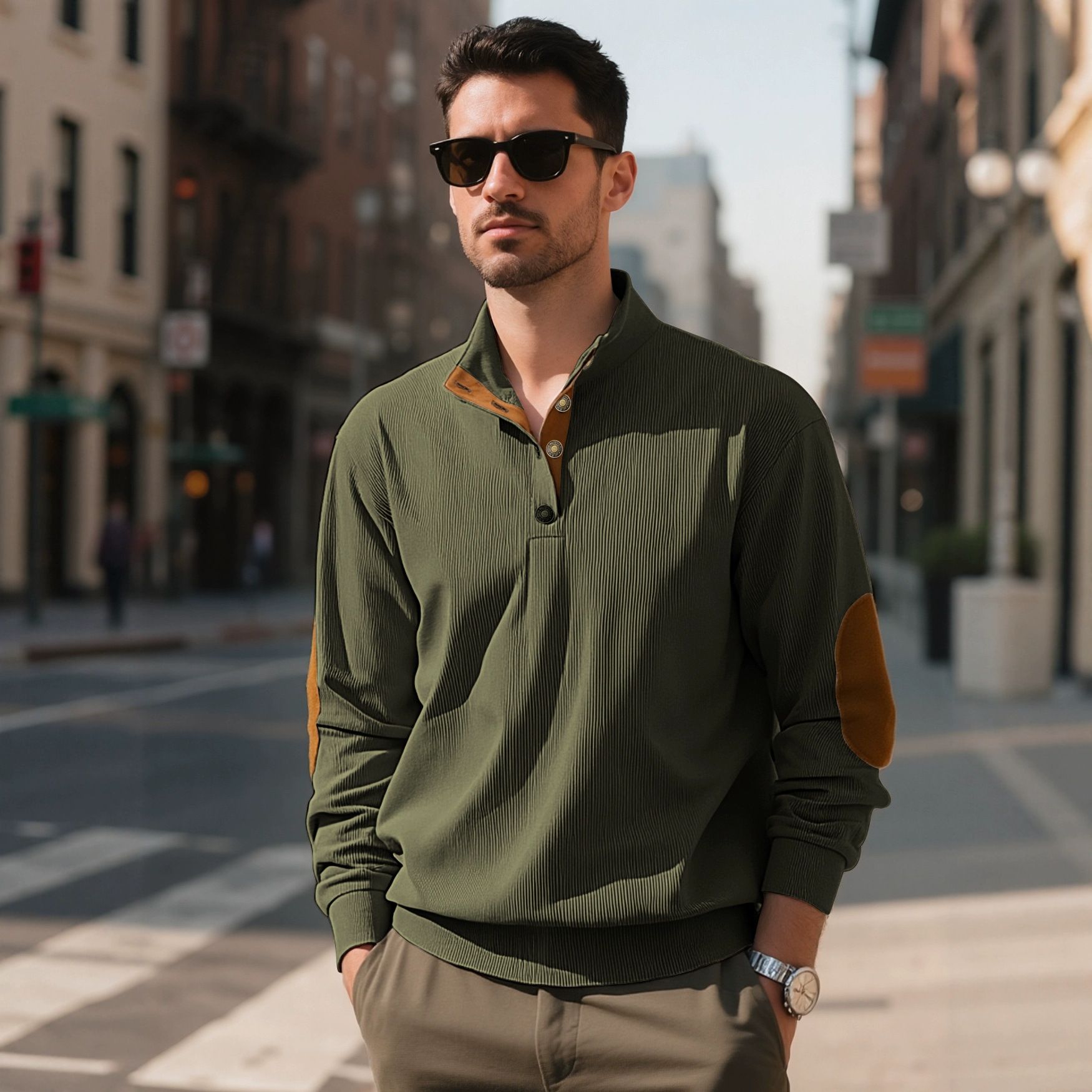 Men's Clothing Tops Sweatshirts Hoodies Men's Outdoor Casual Crewneck Long Sleeve Fleece Knit Sweatshirt Spring Summer