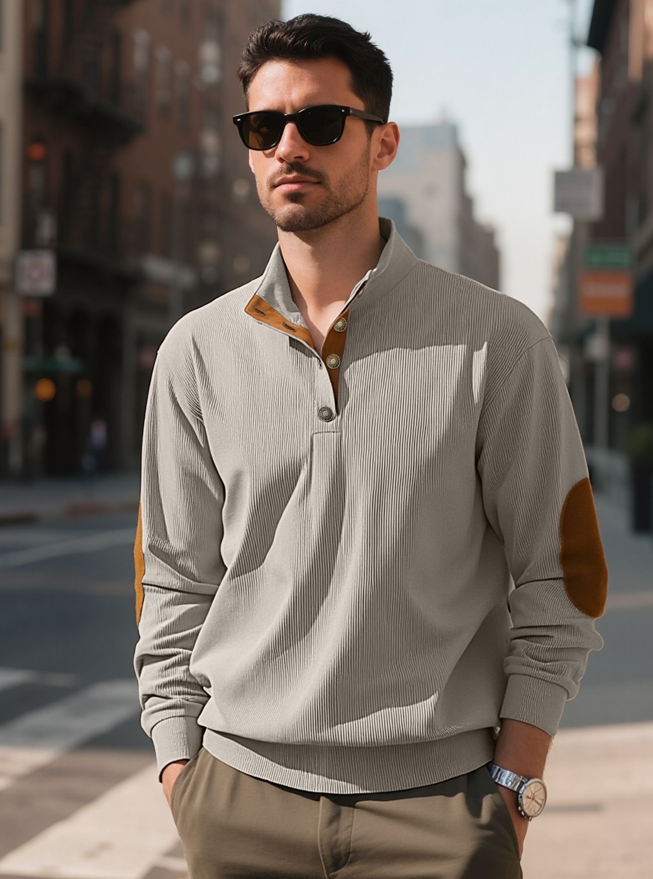 Men's Clothing Tops Sweatshirts Hoodies Men's Outdoor Casual Crewneck Long Sleeve Fleece Knit Sweatshirt Spring Summer