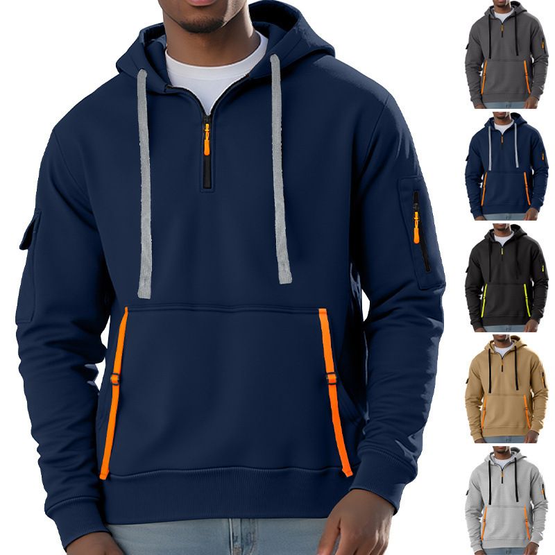 Men's Clothing Tops Sweatshirts Hoodies Men's Winter Autumn Oversized Fleece Hoodie with Multiple Zippered Arm Pockets And Hood