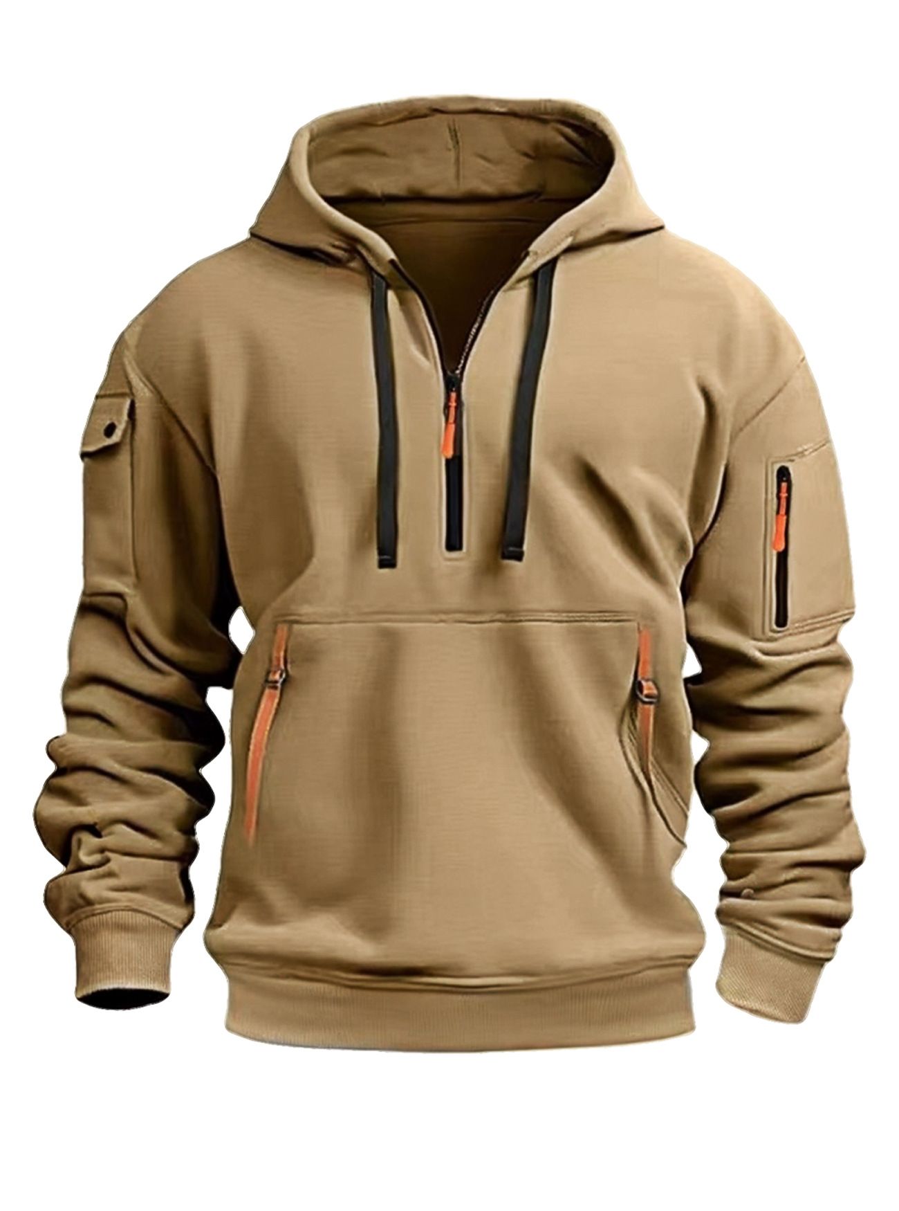 Men's Clothing Tops Sweatshirts Hoodies Men's Winter Autumn Oversized Fleece Hoodie with Multiple Zippered Arm Pockets And Hood