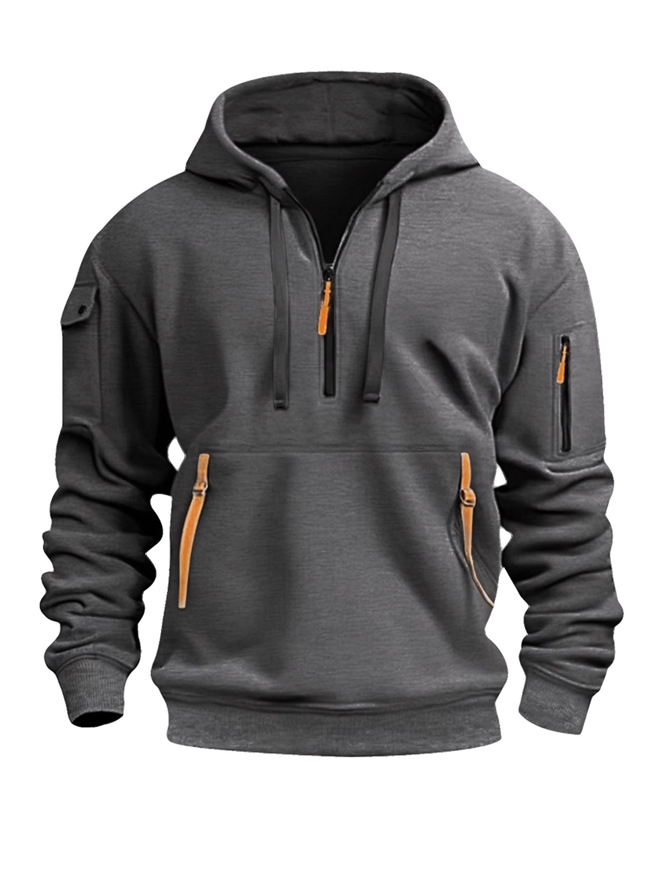 Men's Clothing Tops Sweatshirts Hoodies Men's Winter Autumn Oversized Fleece Hoodie with Multiple Zippered Arm Pockets And Hood