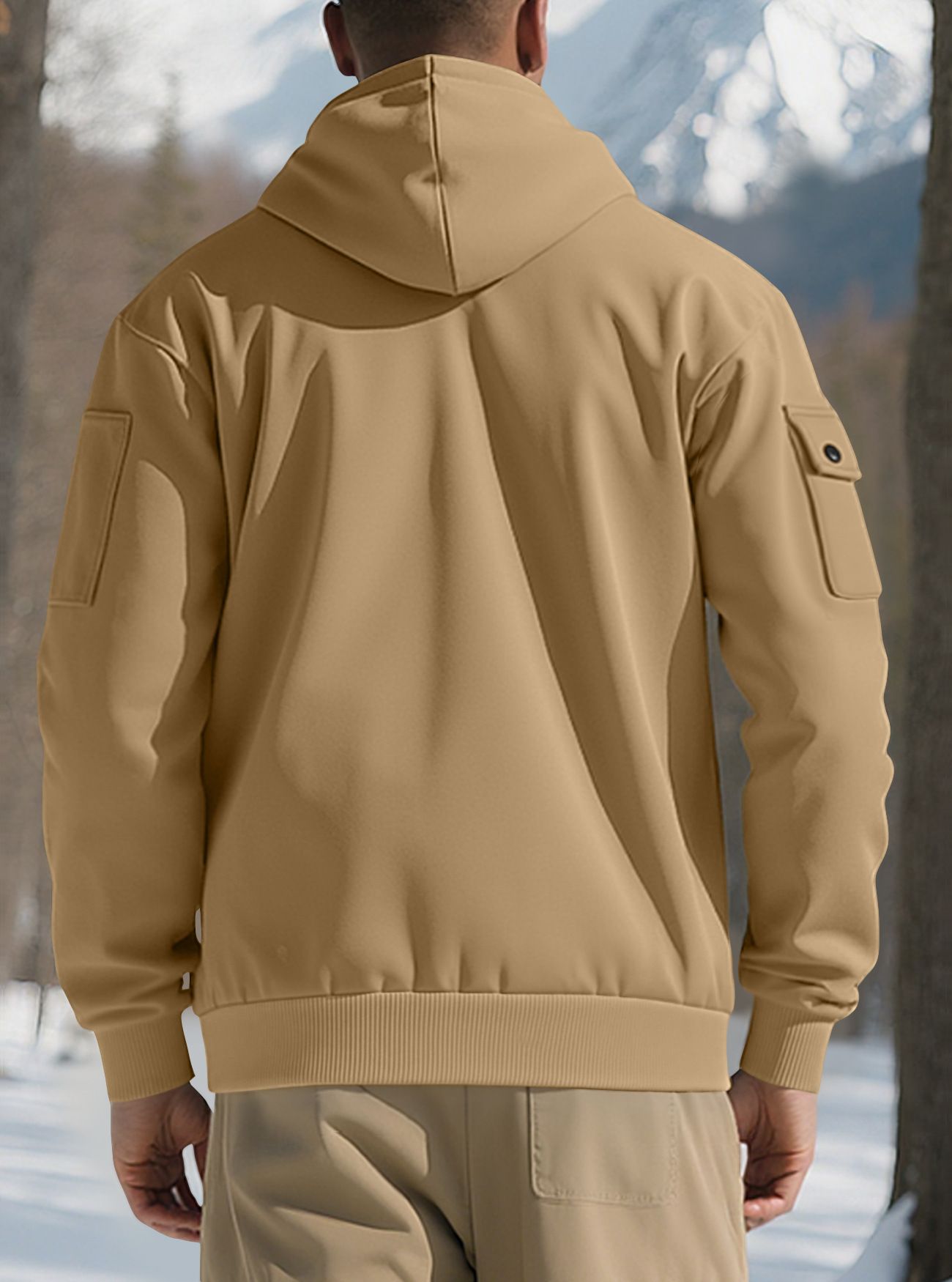 Men's Clothing Tops Sweatshirts Hoodies Men's Winter Autumn Oversized Fleece Hoodie with Multiple Zippered Arm Pockets And Hood