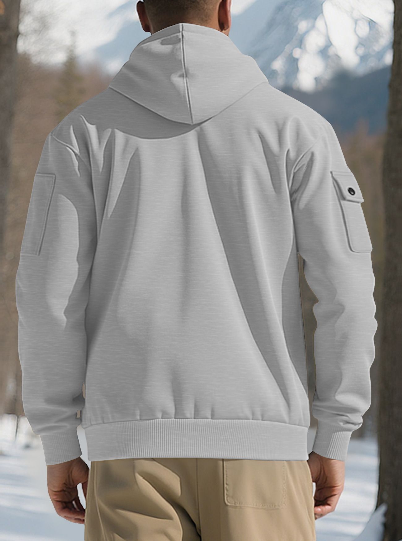 Men's Clothing Tops Sweatshirts Hoodies Men's Winter Autumn Oversized Fleece Hoodie with Multiple Zippered Arm Pockets And Hood