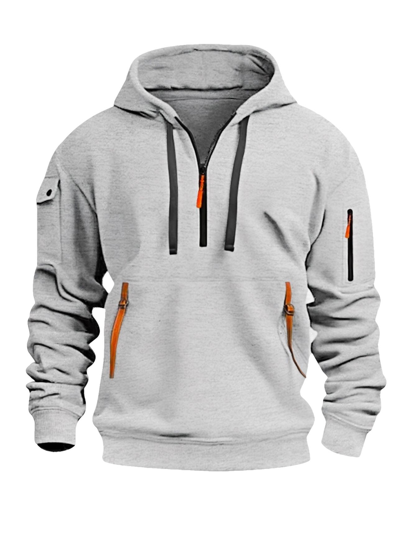 Men's Clothing Tops Sweatshirts Hoodies Men's Winter Autumn Oversized Fleece Hoodie with Multiple Zippered Arm Pockets And Hood