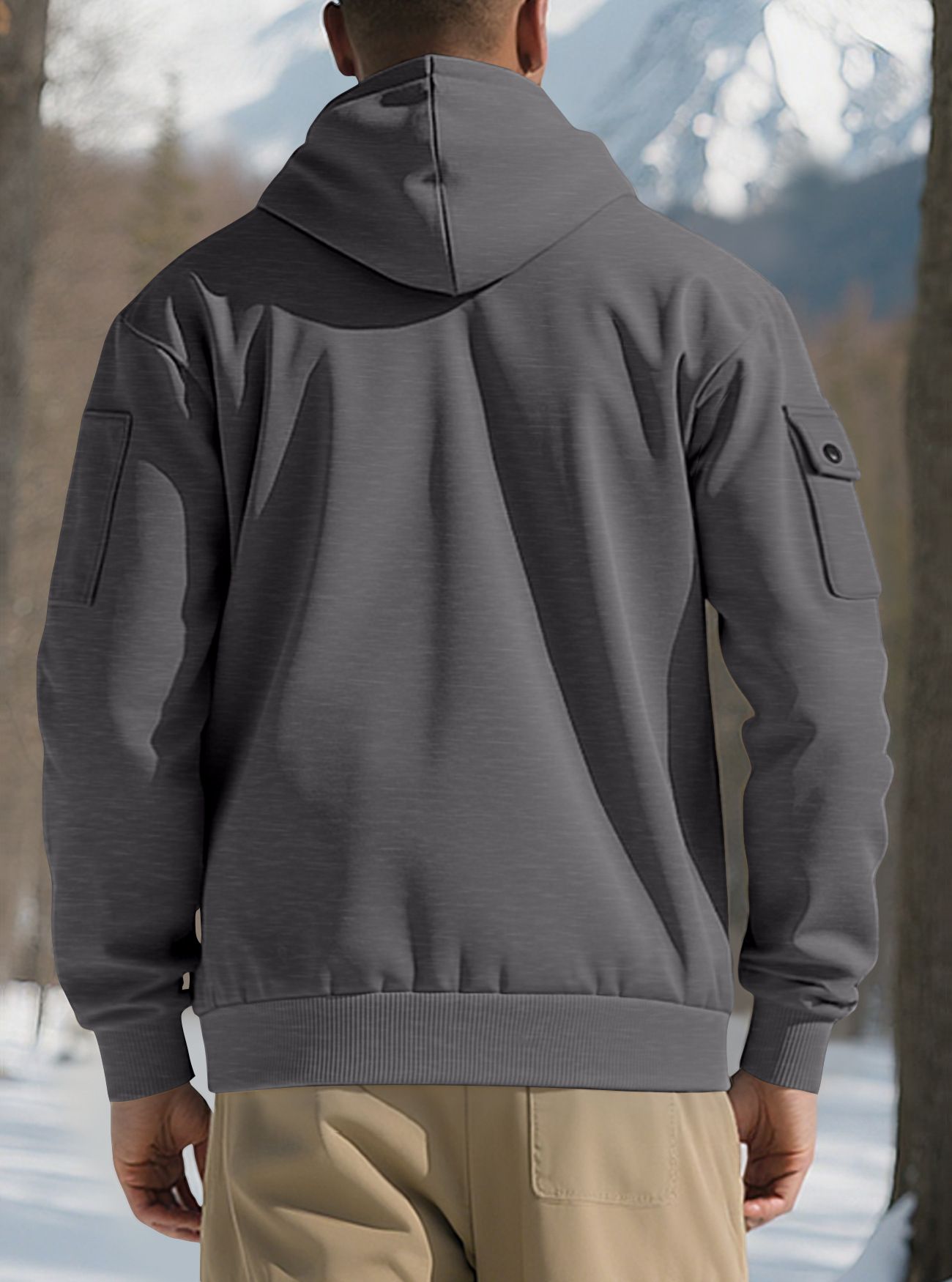 Men's Clothing Tops Sweatshirts Hoodies Men's Winter Autumn Oversized Fleece Hoodie with Multiple Zippered Arm Pockets And Hood