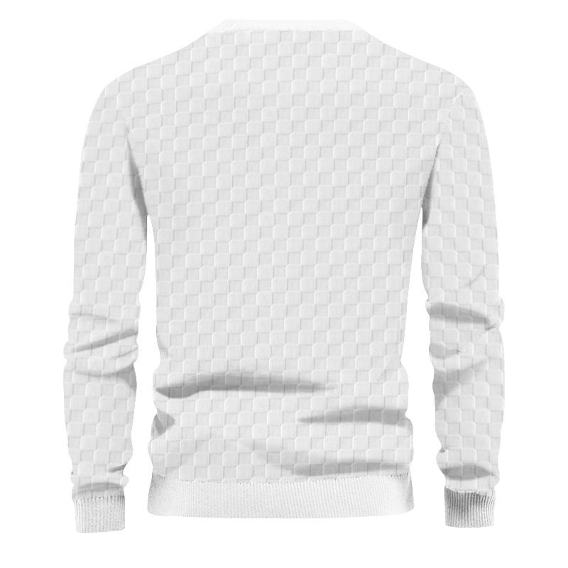 Men's Clothing Tops Sweatshirts Hoodies Men's Autumn Winter Knitwear Heavyweight Jacquard Checkered European Round-Neck Casual Long-Sleeved T-Shirt