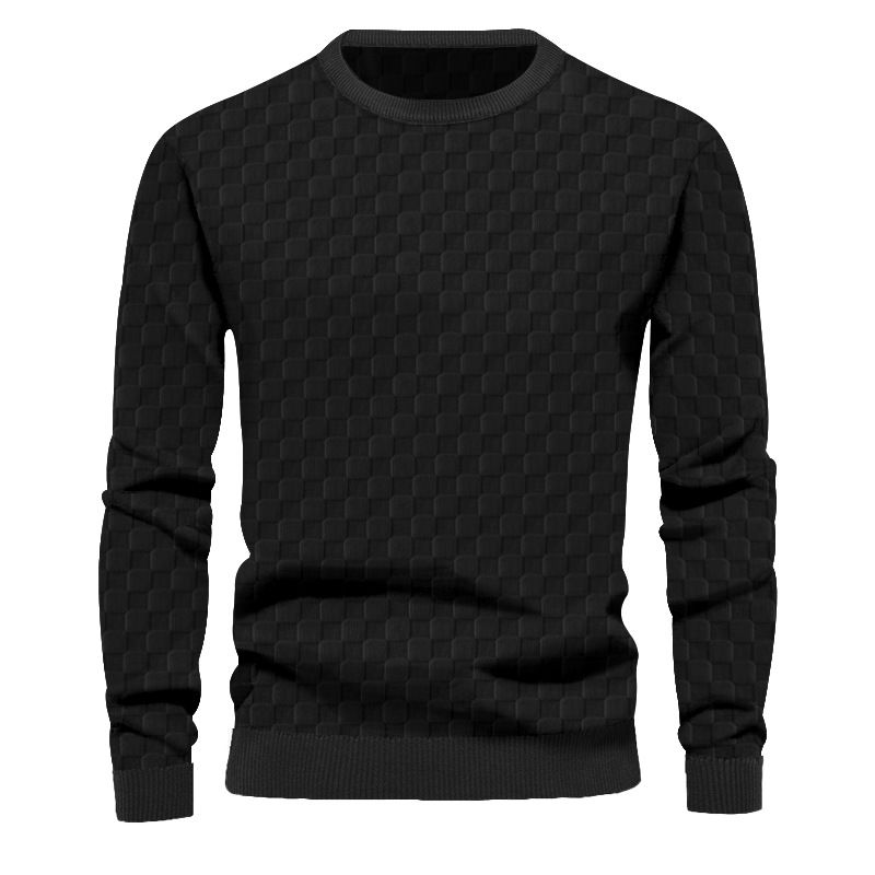 Men's Clothing Tops Sweatshirts Hoodies Men's Autumn Winter Knitwear Heavyweight Jacquard Checkered European Round-Neck Casual Long-Sleeved T-Shirt