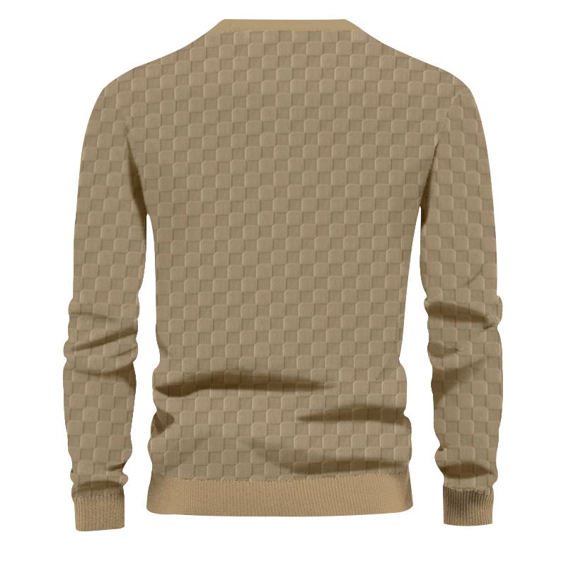 Men's Clothing Tops Sweatshirts Hoodies Men's Autumn Winter Knitwear Heavyweight Jacquard Checkered European Round-Neck Casual Long-Sleeved T-Shirt