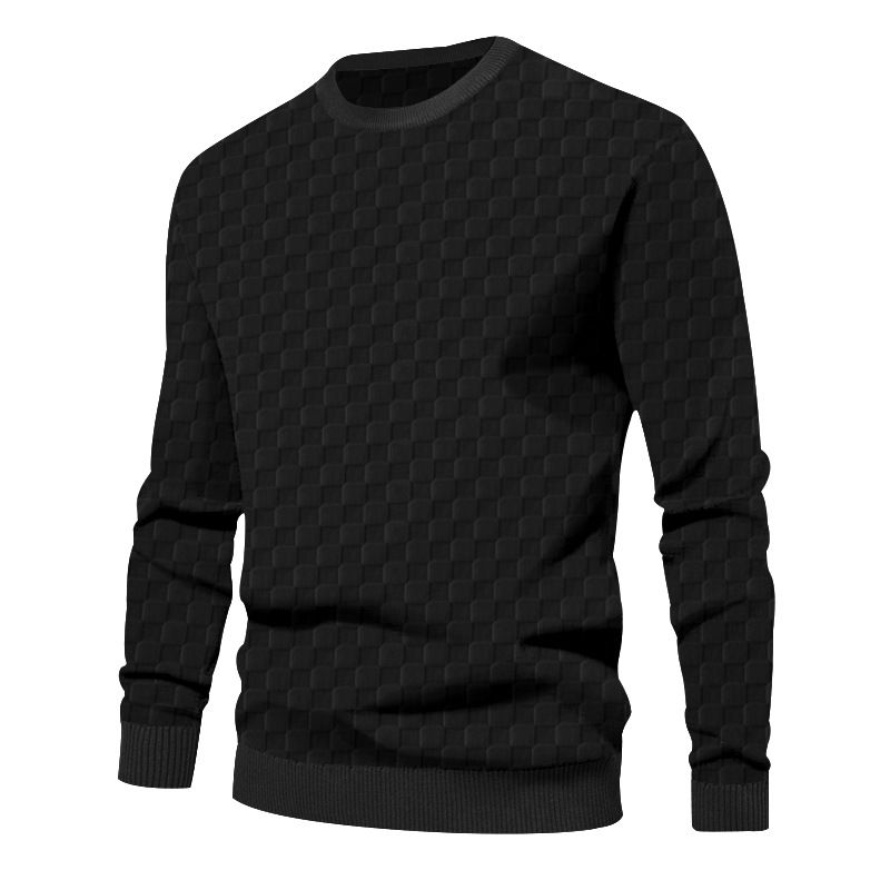 Men's Clothing Tops Sweatshirts Hoodies Men's Autumn Winter Knitwear Heavyweight Jacquard Checkered European Round-Neck Casual Long-Sleeved T-Shirt