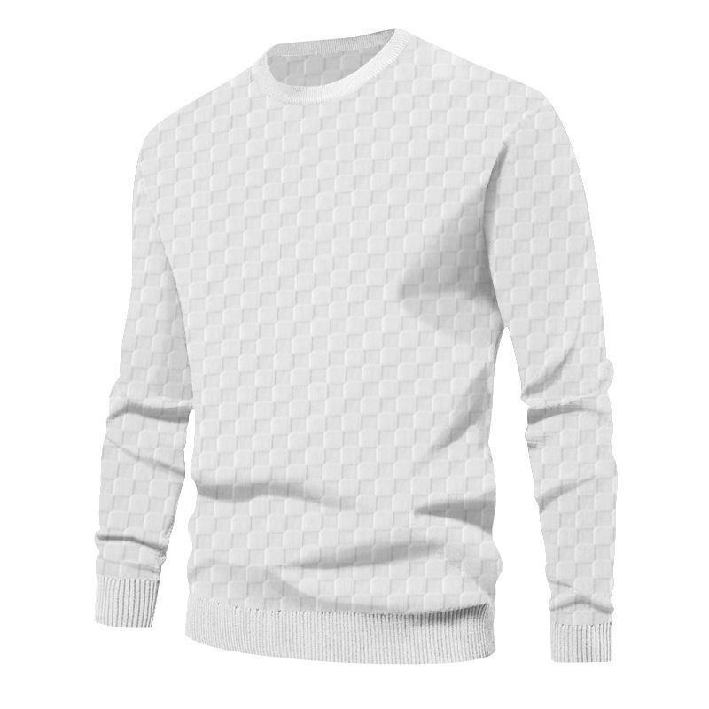 Men's Clothing Tops Sweatshirts Hoodies Men's Autumn Winter Knitwear Heavyweight Jacquard Checkered European Round-Neck Casual Long-Sleeved T-Shirt