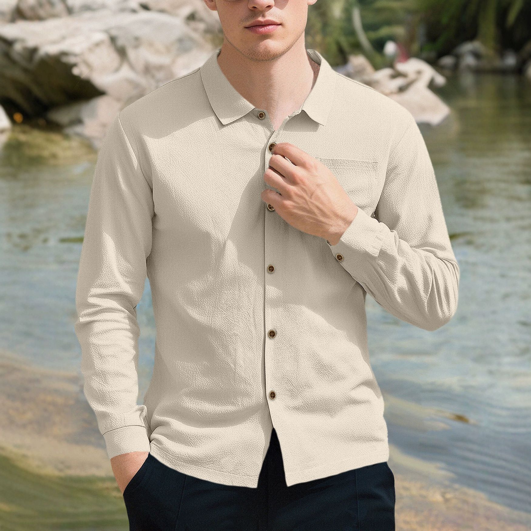 Men's Summer Linen Short Sleeve Open-Cardigan Casual Button-Up Beachwear Vacation Loose Shirt Men's Clothing Tops Shirts