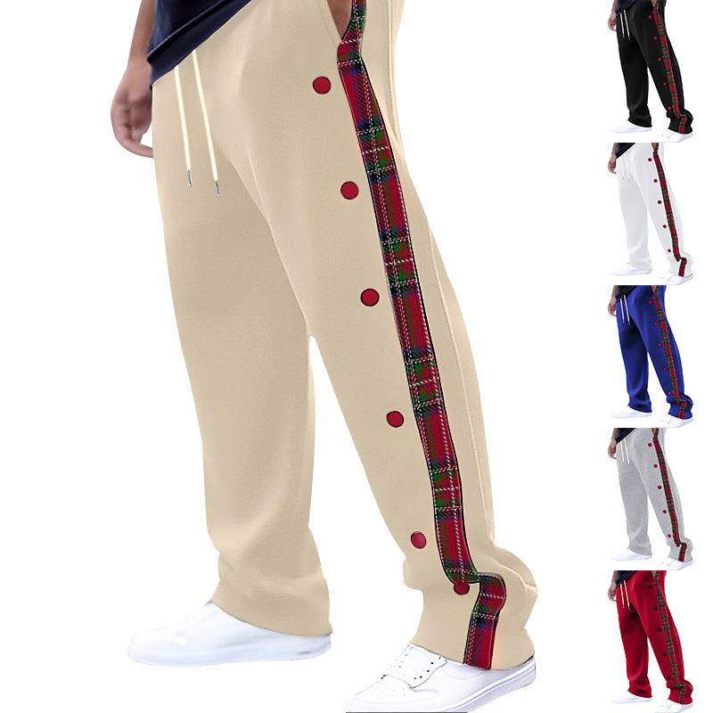 Men's Pants American-Style New Men's Flap Button Checkered Casual Trousers Straight-Leg Pants Outdoor Long Pants Men