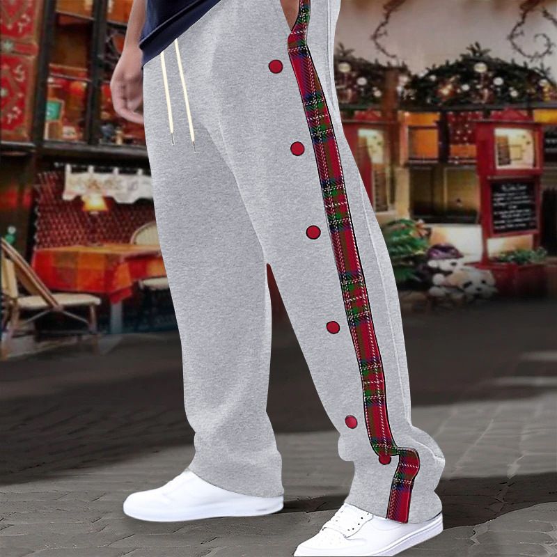 Men's Pants American-Style New Men's Flap Button Checkered Casual Trousers Straight-Leg Pants Outdoor Long Pants Men
