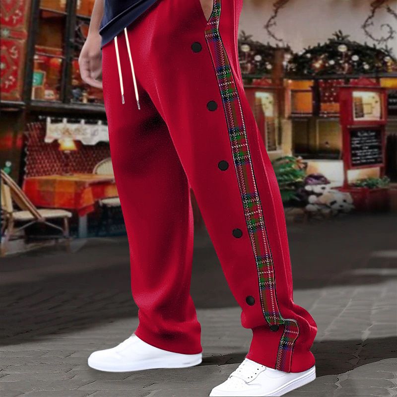 Men's Pants American-Style New Men's Flap Button Checkered Casual Trousers Straight-Leg Pants Outdoor Long Pants Men