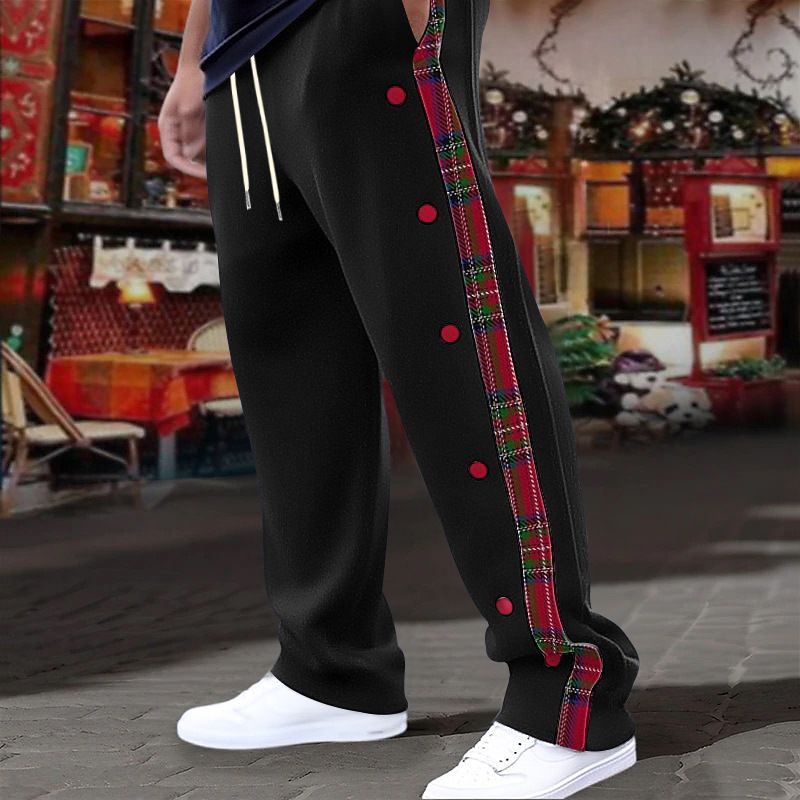 Men's Pants American-Style New Men's Flap Button Checkered Casual Trousers Straight-Leg Pants Outdoor Long Pants Men