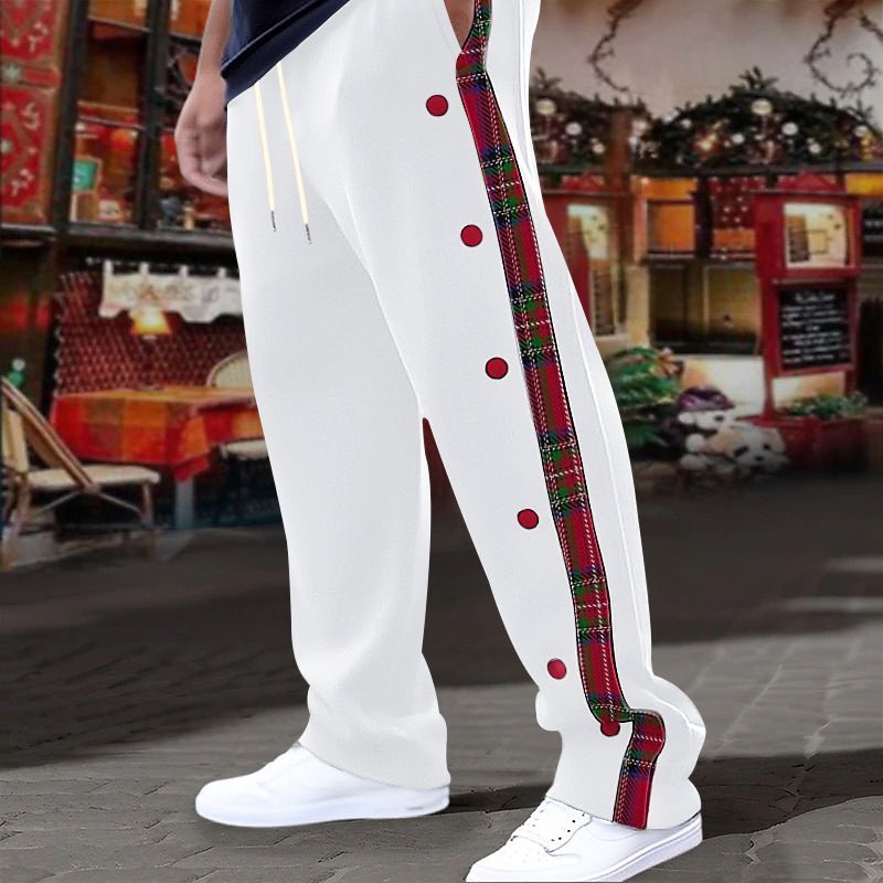 Men's Pants American-Style New Men's Flap Button Checkered Casual Trousers Straight-Leg Pants Outdoor Long Pants Men