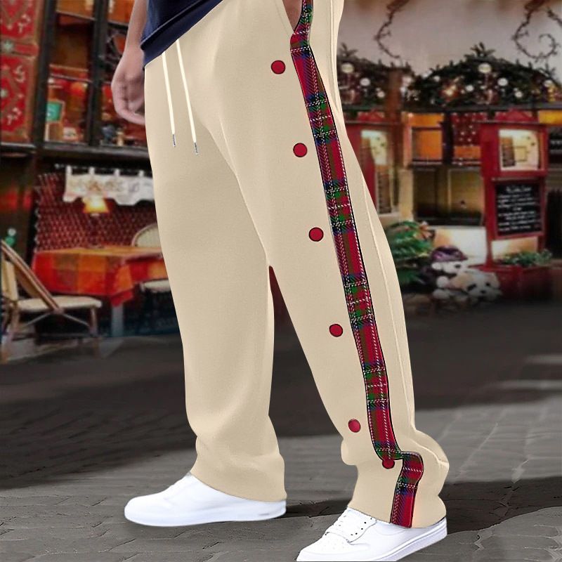 Men's Pants American-Style New Men's Flap Button Checkered Casual Trousers Straight-Leg Pants Outdoor Long Pants Men