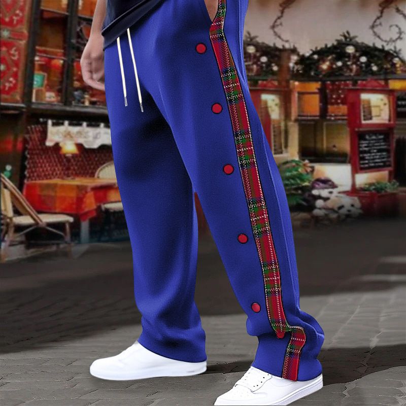 Men's Pants American-Style New Men's Flap Button Checkered Casual Trousers Straight-Leg Pants Outdoor Long Pants Men
