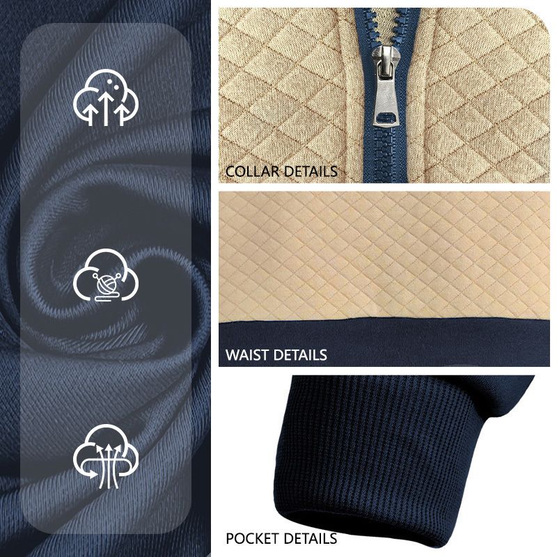 Men's Clothing Tops Sweatshirts Hoodies American-Style Men's Waffle Pattern Casual Zipper-Up Hooded Sweatshirt with Diamond-Shaped Design