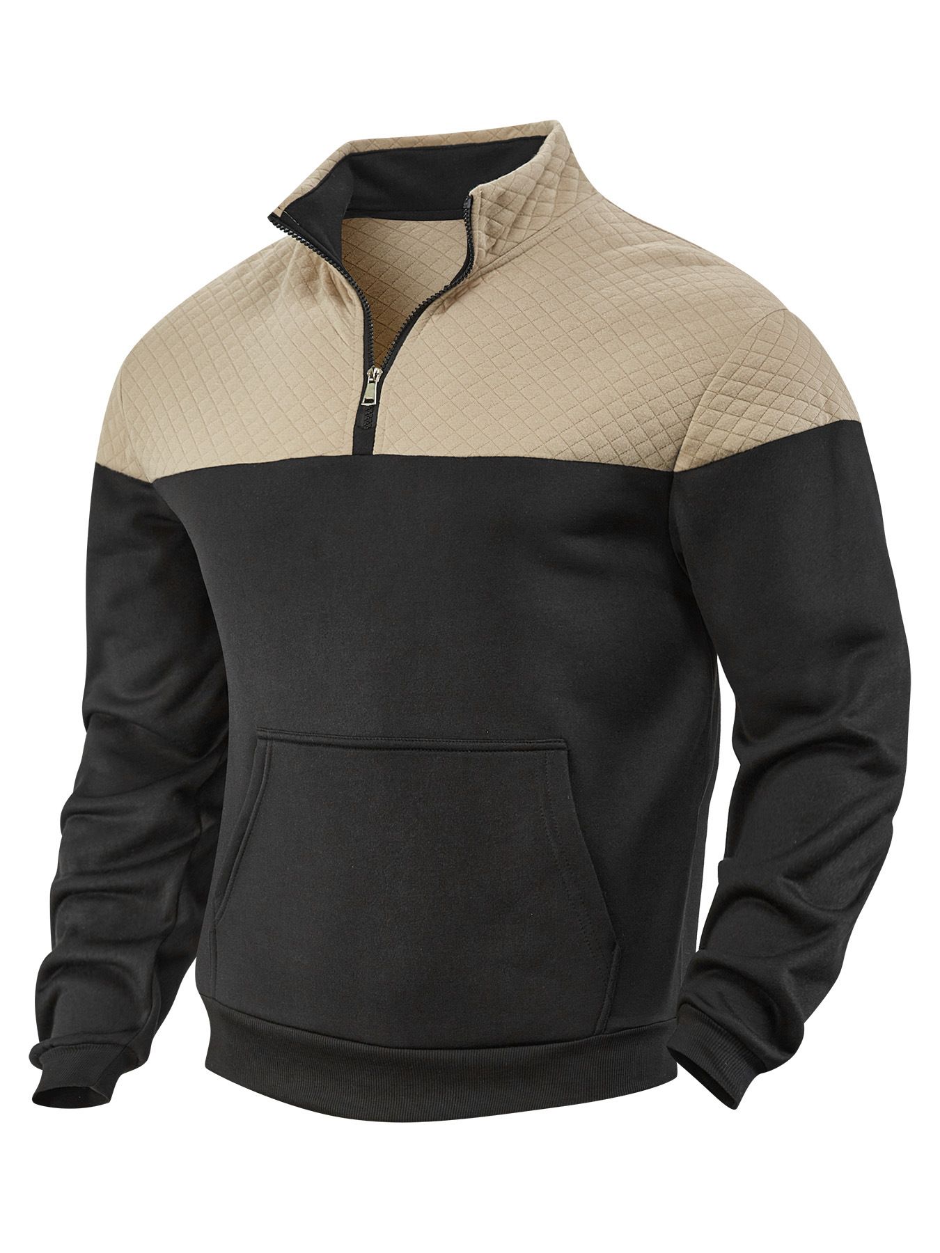 Men's Clothing Tops Sweatshirts Hoodies American-Style Men's Waffle Pattern Casual Zipper-Up Hooded Sweatshirt with Diamond-Shaped Design