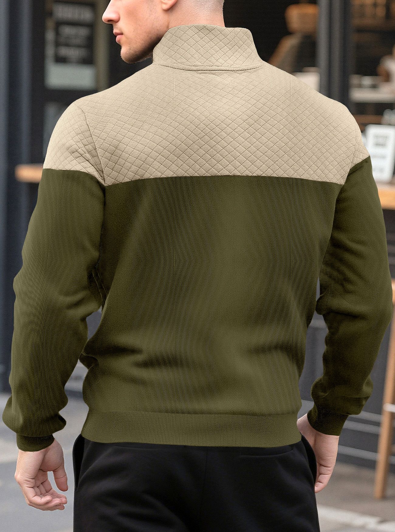 Men's Clothing Tops Sweatshirts Hoodies American-Style Men's Waffle Pattern Casual Zipper-Up Hooded Sweatshirt with Diamond-Shaped Design