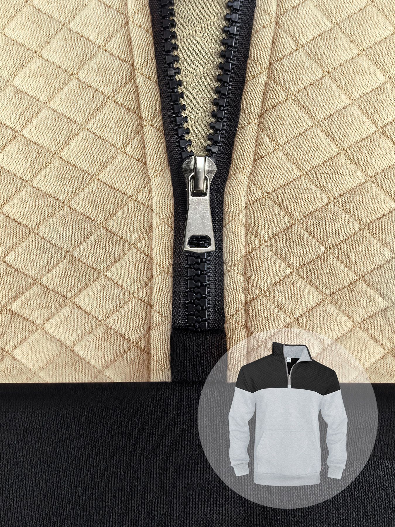 Men's Clothing Tops Sweatshirts Hoodies American-Style Men's Waffle Pattern Casual Zipper-Up Hooded Sweatshirt with Diamond-Shaped Design