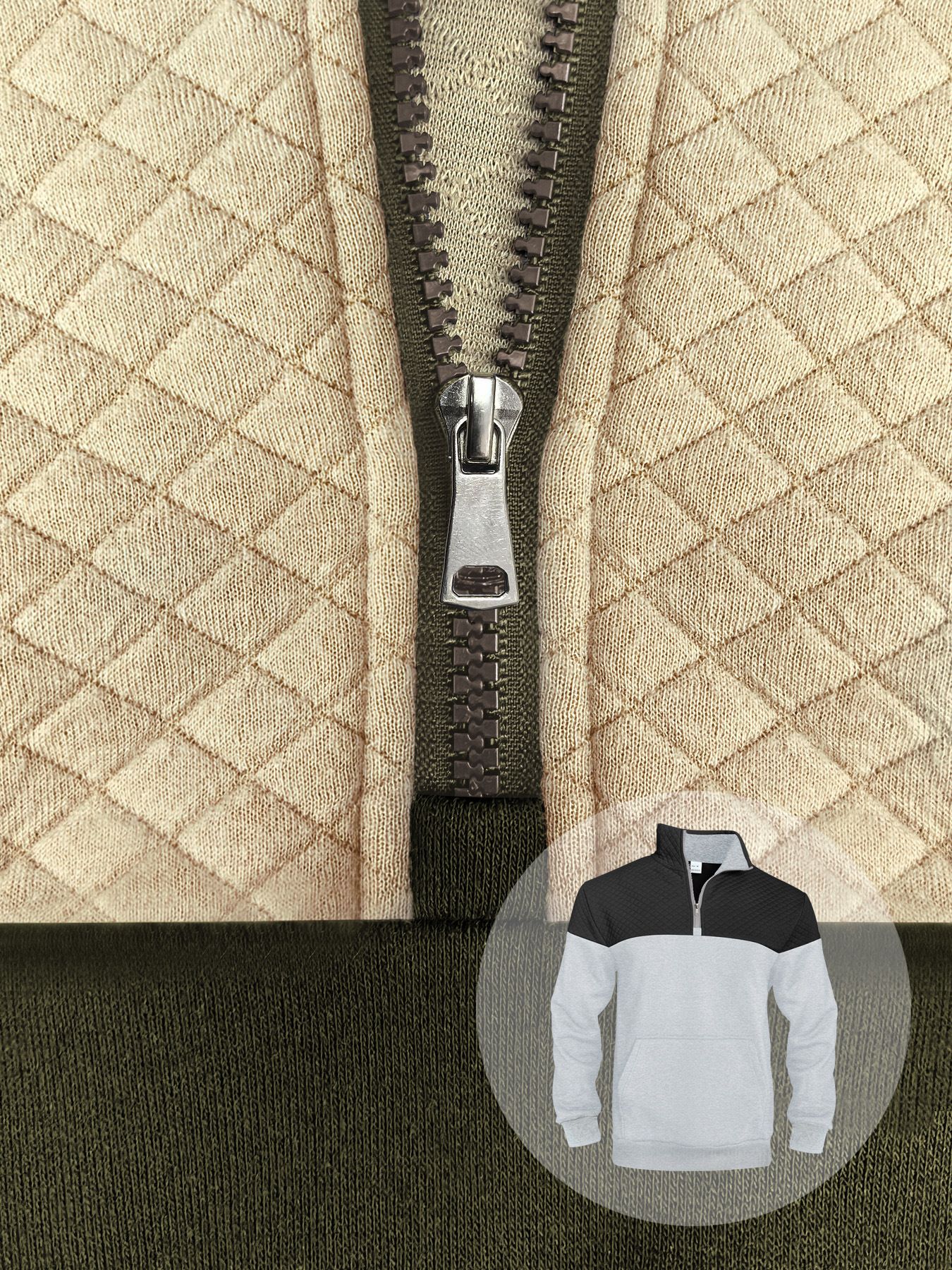 Men's Clothing Tops Sweatshirts Hoodies American-Style Men's Waffle Pattern Casual Zipper-Up Hooded Sweatshirt with Diamond-Shaped Design