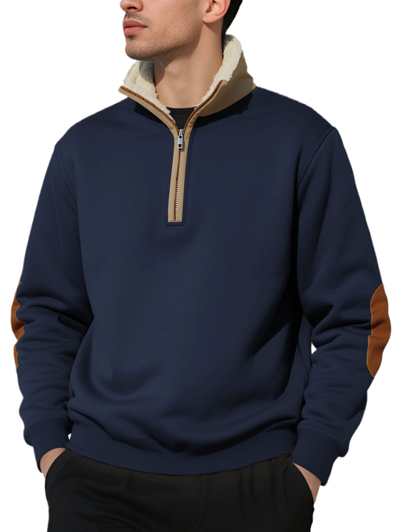 Men's Clothing Tops Sweatshirts Hoodies New Retro Stand-Up Collar Half-Zip Men's Long Sleeve Casual Sportswear Sweatshirt