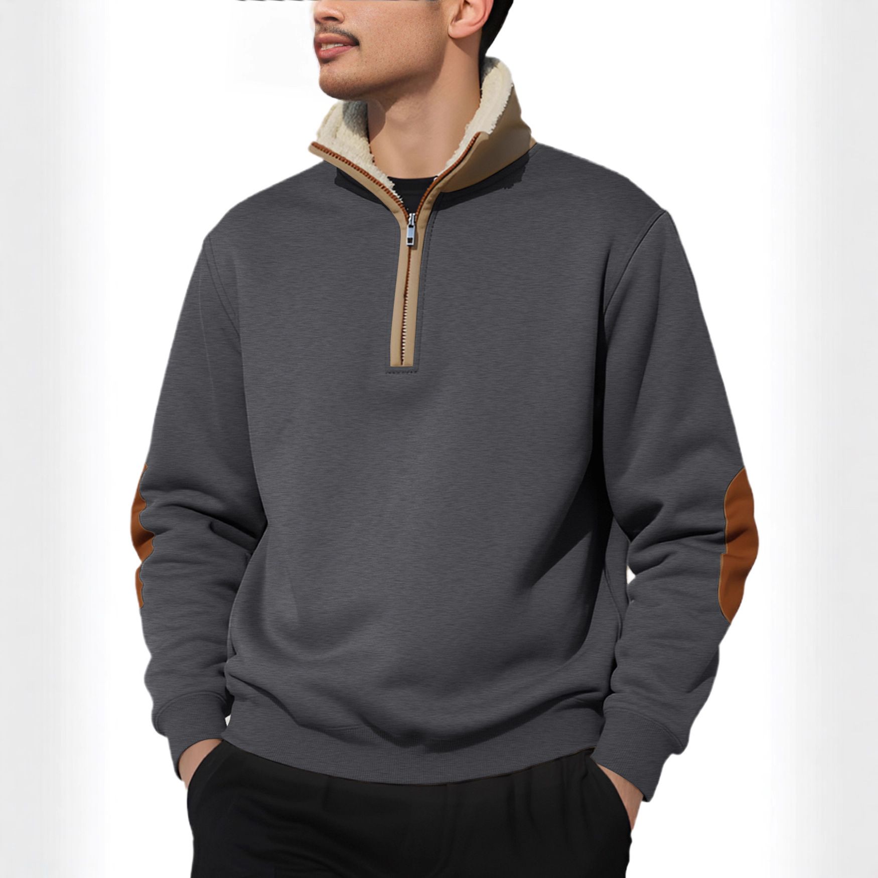 Men's Clothing Tops Sweatshirts Hoodies New Retro Stand-Up Collar Half-Zip Men's Long Sleeve Casual Sportswear Sweatshirt