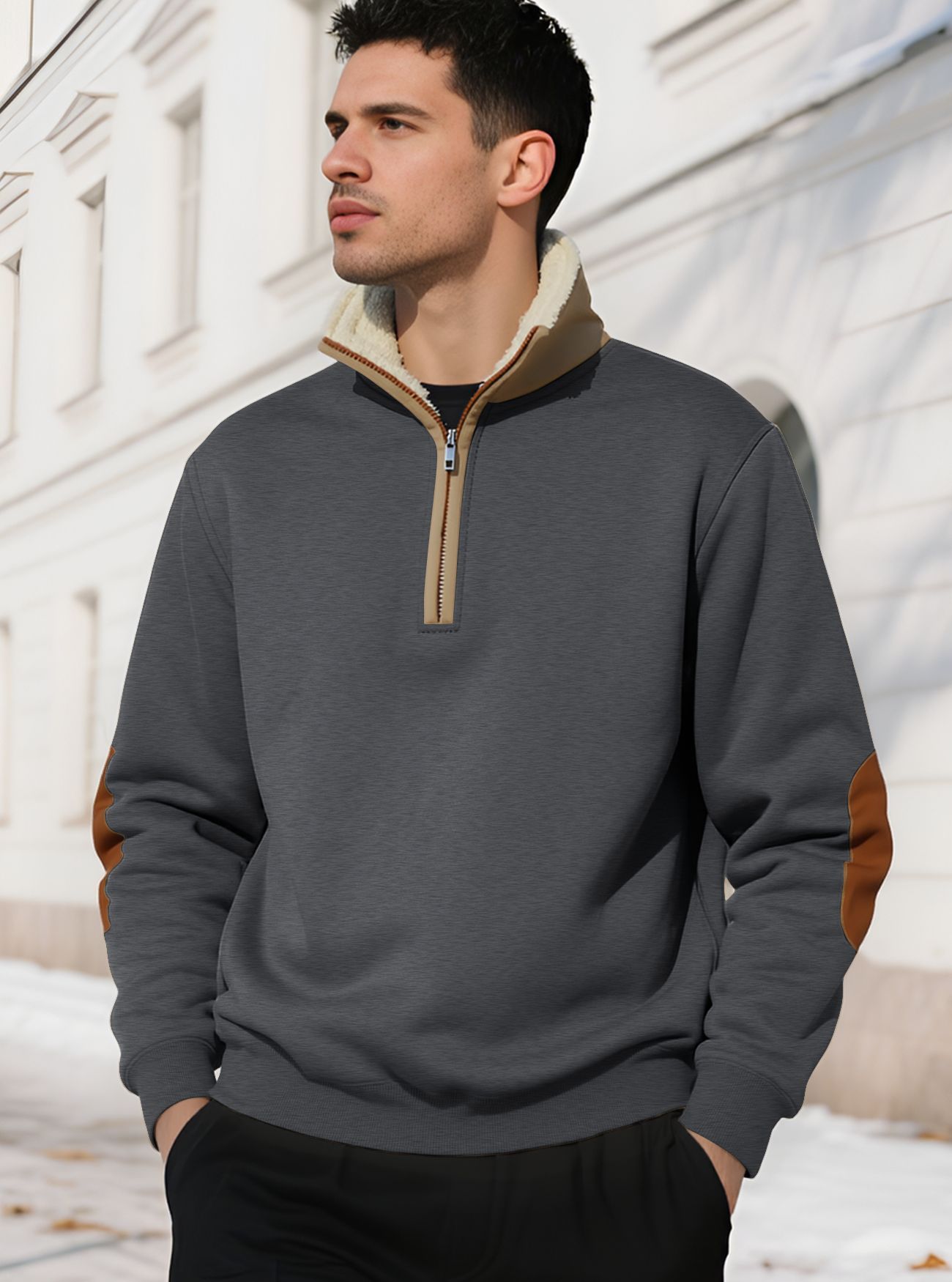 Men's Clothing Tops Sweatshirts Hoodies New Retro Stand-Up Collar Half-Zip Men's Long Sleeve Casual Sportswear Sweatshirt