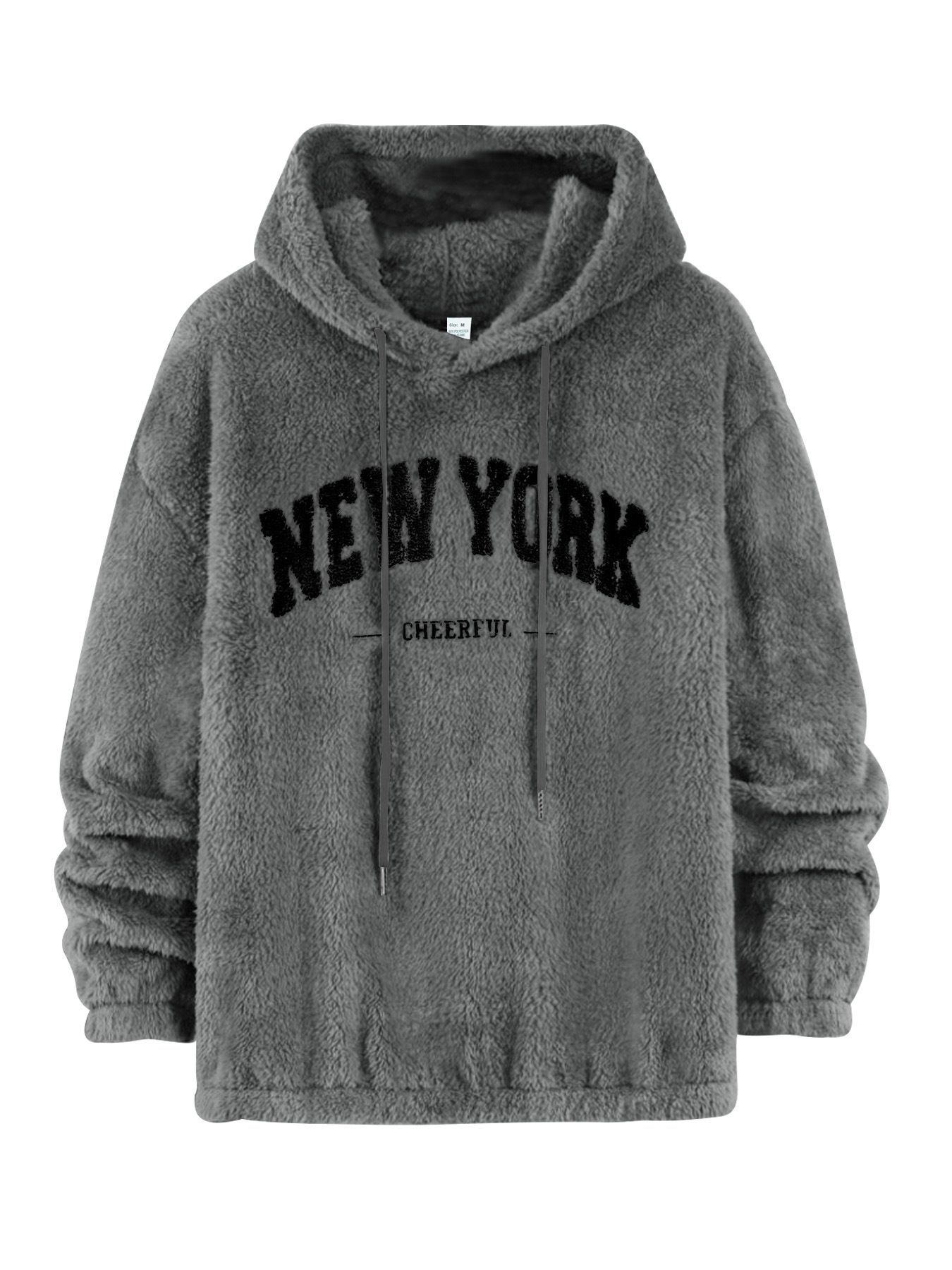 Men's Clothing Tops Sweatshirts Hoodies Men's Hoodie Lamb Wool Loose Letter Embroidered Pocket Hooded Jacket