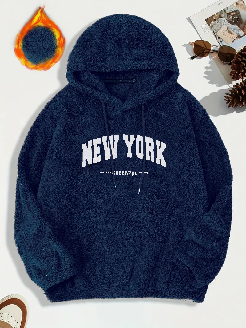 Men's Clothing Tops Sweatshirts Hoodies Men's Hoodie Lamb Wool Loose Letter Embroidered Pocket Hooded Jacket