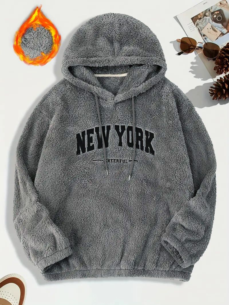 Men's Clothing Tops Sweatshirts Hoodies Men's Hoodie Lamb Wool Loose Letter Embroidered Pocket Hooded Jacket